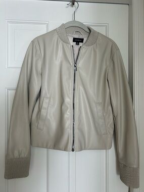Evereve Cream Vegan Leather Bomber Jacket